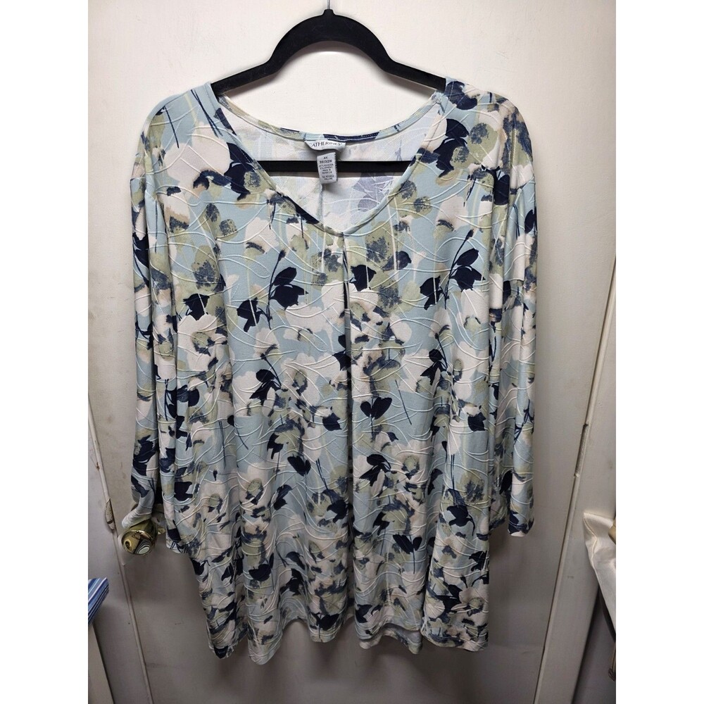 CATHERINES Plus Size 4X Multicolor Cottage Floral Knit Tunic Top V-Neck